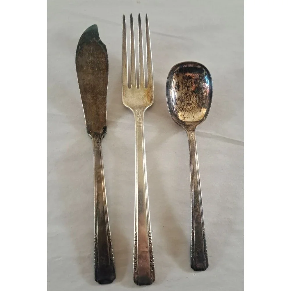 Wallace Personality Silverplate Flatware Monogrammed 43pc Art Deco 1938